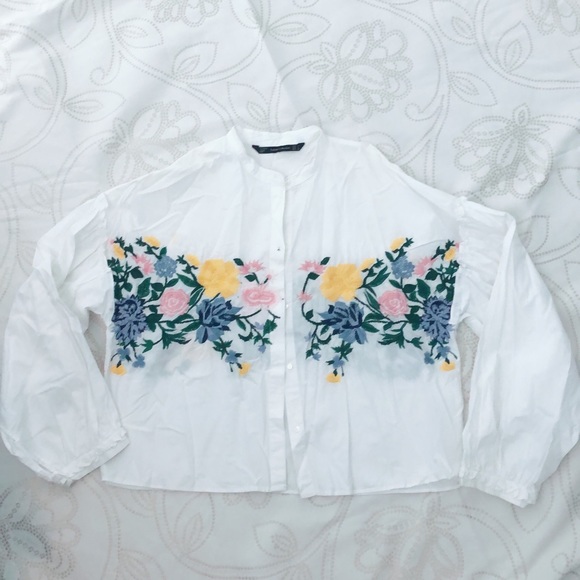 Zara embroidered crop shirt - Picture 2 of 4